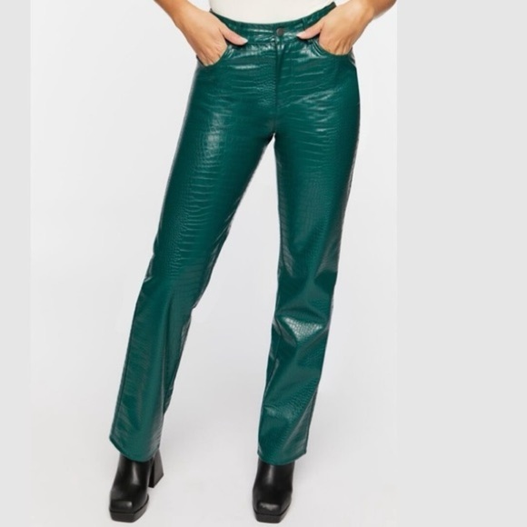 Forever 21 Pants - Forever 21 Teal Faux Croc Bootcut Pants